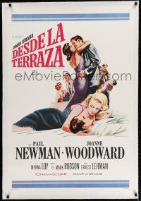 9f113 FROM THE TERRACE linen Spanish/U.S. 1sh '60 art of Paul Newman & sexy half-dressed Joanne Woodward!