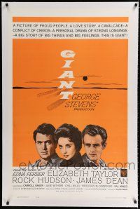 9f124 GIANT linen 1sh R63 James Dean, Elizabeth Taylor, Rock Hudson, directed by George Stevens!