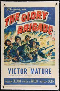 9f126 GLORY BRIGADE linen 1sh '53 cool artwork of Victor Mature & soldiers in Korean War!