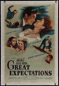 9f134 GREAT EXPECTATIONS linen 1sh '47 John Mills, Hobson, Charles Dickens, directed by David Lean!