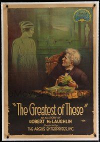 9f135 GREATEST OF THESE linen 1sh 1914 cool art of Alec B. Francis staring at ghostly woman!