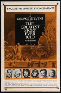 9f136 GREATEST STORY EVER TOLD linen 1sh '65 Max von Sydow as Jesus, exclusive limited engagement!