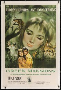 9f137 GREEN MANSIONS linen int'l 1sh '59 art of Audrey Hepburn & Anthony Perkins by Joseph Smith!