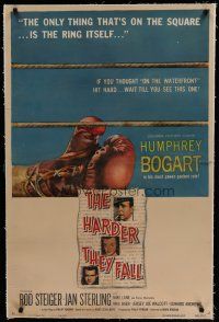 9f141 HARDER THEY FALL linen 1sh '56 Humphrey Bogart, Rod Steiger, boxing classic, cool artwork!