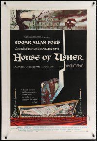 9f152 HOUSE OF USHER linen 1sh '60 Poe's tale of the ungodly & evil, art by Reynold Brown!