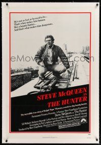 9f155 HUNTER linen 1sh '80 bounty hunter Steve McQueen riding on top of a Chicago El!