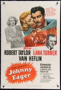 9f168 JOHNNY EAGER linen 1sh R50 sexy Lana Turner & Robert Taylor are dynamite!