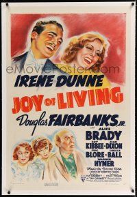 9f170 JOY OF LIVING linen 1sh '38 art of Broadway star Irene Dunne & Fairbanks Jr. & Lucille Ball!