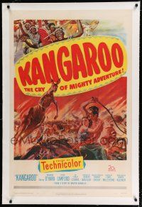9f173 KANGAROO linen 1sh '51 Maureen O'Hara, Peter Lawford, dramatic Australian outback art!