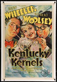 9f174 KENTUCKY KERNELS linen 1sh '34 art of Wheeler & Woolsey sharing a milkshake w/ Mary Carlisle!