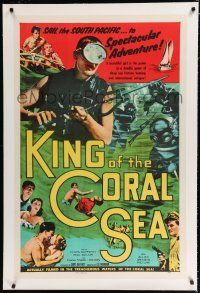 9f176 KING OF THE CORAL SEA linen 1sh '56 scuba divers Chips Rafferty & Ilma Adey in Australia!