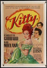 9f180 KITTY linen 1sh '45 art of pretty Paulette Goddard & Ray Milland in historical England!