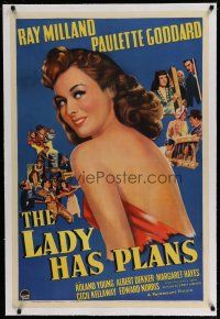 9f184 LADY HAS PLANS linen 1sh '42 great close up art of sexy Paulette Goddard & with Ray Milland!