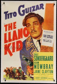 9f197 LLANO KID linen 1sh '39 great close up of Tito Guizar with gun, from O. Henry's short story!
