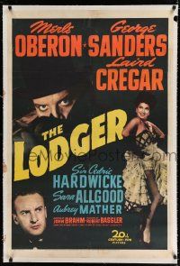 9f198 LODGER linen 1sh '43 Laird Cregar as Jack the Ripper, sexy Merle Oberon, George Sanders!