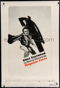 9f204 MAGNUM FORCE linen 1sh '73 Clint Eastwood is Dirty Harry pointing his huge gun!