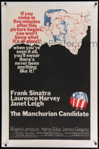 9f211 MANCHURIAN CANDIDATE linen 1sh '62 art of Frank Sinatra, directed by John Frankenheimer!
