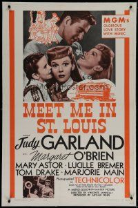 9f215 MEET ME IN ST. LOUIS linen 1sh R62 Judy Garland, Margaret O'Brien, MGM classic musical!