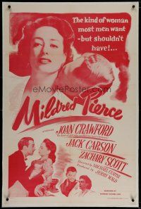9f221 MILDRED PIERCE linen 1sh R56 Michael Curtiz, Joan Crawford is the kind of woman most men want!