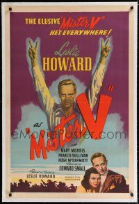 9f223 MISTER V linen 1sh '41 Leslie Howard is everywhere in World War II, helping England to victory