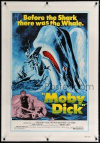 9f224 MOBY DICK linen 1sh R76 John Huston, before Jaws the Shark there was the Whale!