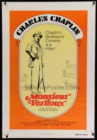 9f228 MONSIEUR VERDOUX linen 1sh R72 Charlie Chaplin's Bluebeard comedy is a killer!