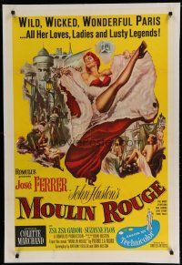 9f229 MOULIN ROUGE linen int'l 1sh '53 Ferrer as Toulouse-Lautrec, art of sexy French dancer kicking leg!