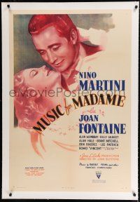 9f231 MUSIC FOR MADAME linen 1sh '37 art of pretty young Joan Fontaine & opera singer Nino Martini!
