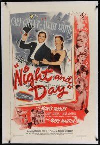 9f236 NIGHT & DAY linen 1sh '46 Cary Grant as composer Cole Porter loves sexy Alexis Smith!