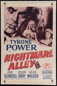 9f239 NIGHTMARE ALLEY linen 1sh R55 Tyrone Power is a carnival barker whose life goes very wrong!