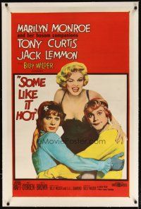 9f314 SOME LIKE IT HOT linen 1sh '59 sexy Marilyn Monroe with Tony Curtis & Jack Lemmon in drag!