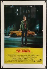 9f333 TAXI DRIVER linen 1sh '76 classic art of Robert De Niro by cab, directed by Martin Scorsese!
