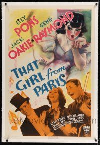 9f336 THAT GIRL FROM PARIS linen 1sh '36 Gene Raymond, Jack Oakie, great sexy artwork of Lily Pons!
