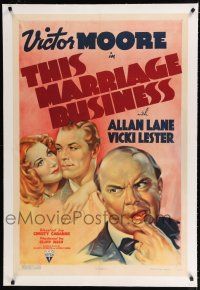 9f341 THIS MARRIAGE BUSINESS linen 1sh '38 license clerk Victor Moore always has happy couples!