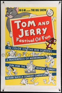 9f352 TOM & JERRY FESTIVAL OF FUN linen 1sh '62 many violent cartoon images of Tom & Jerry!