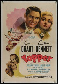 9f354 TOPPER linen 1sh R44 Constance Bennett, Cary Grant, wacky art of cupid on champagne bottle!