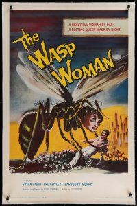 9f371 WASP WOMAN linen 1sh '59 most classic art of Roger Corman's lusting human-headed insect queen!