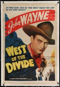 9f376 WEST OF THE DIVIDE linen 1sh R40s 2-gun son of the West John Wayne takes law into his hands!