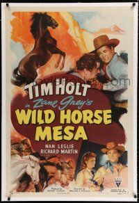 9f381 WILD HORSE MESA linen 1sh '48 Tim Holt, Nan Leslie, from Zane Grey novel!