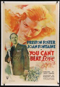 9f386 YOU CAN'T BEAT LOVE linen 1sh '37 wonderful art of pretty Joan Fontaine & Preston Foster!