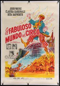 9g240 CIRCUS WORLD linen Argentinean '65 Claudia Cardinale, John Wayne, Rita, different clown art!