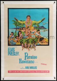 9g252 PARADISE - HAWAIIAN STYLE linen Argentinean '66 Elvis Presley on the beach with sexy babes!