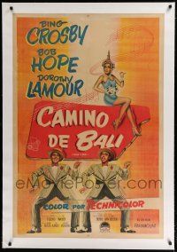 9g255 ROAD TO BALI linen Argentinean '52 art of Bing Crosby, Bob Hope & Dorothy Lamour in India!