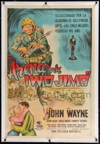 9g256 SANDS OF IWO JIMA linen Argentinean '50 great artwork of World War II Marine John Wayne!