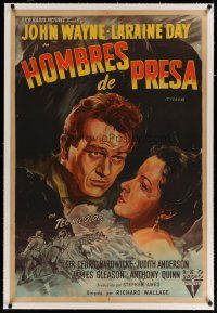 9g259 TYCOON linen Argentinean '47 great close up romantic artwork of John Wayne & Laraine Day!