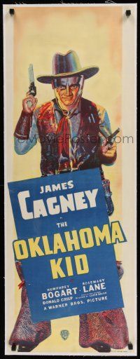 9g172 OKLAHOMA KID linen long Aust daybill '39 best full-length art of cowboy James Cagney w/ guns!