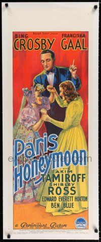 9g174 PARIS HONEYMOON linen long Aust daybill '39 Richardson Studio art of Bing Crosby, Gaal & Ross!