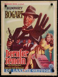 9g323 ENFORCER linen Belgian '51 art of Humphrey Bogart with gun, if you're dumb you'll be dead!