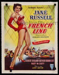 9g327 FRENCH LINE linen Belgian '54 Howard Hughes, art of sexy Jane Russell in skimpy outfit!
