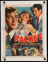 9g349 RACKET linen Belgian '51 Robert Ryan grabs sexy Lizabeth Scott, Robert Mitchum, Howard Hughes